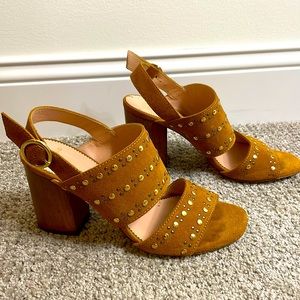 J. Crew Brown Studded Suede Block Heels Size 6.5
